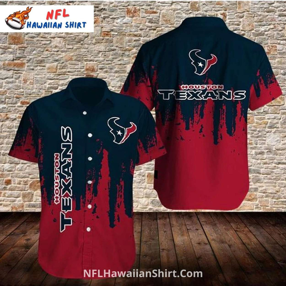Texans Hawaiian Shirt Red And Navy Paint Splatter Theme