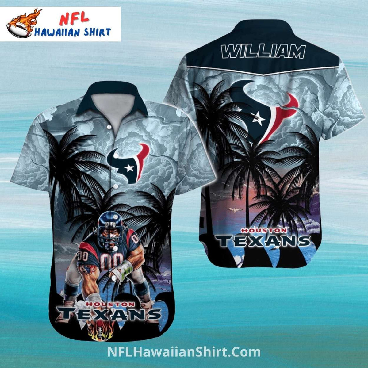 Texans Hawaiian Shirt Stormy Sky And Palm Trees Theme