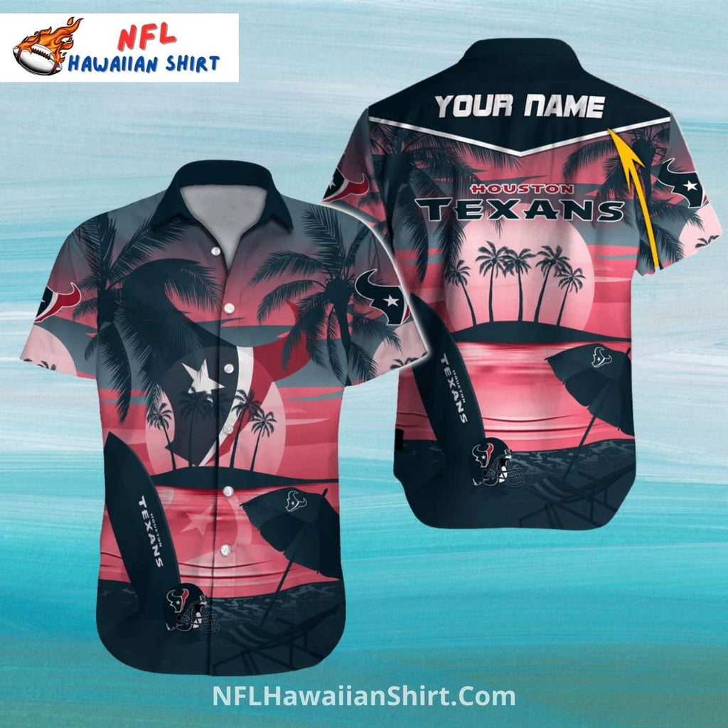 Texans Hawaiian Shirt Sunset Palm Tree Beach Theme