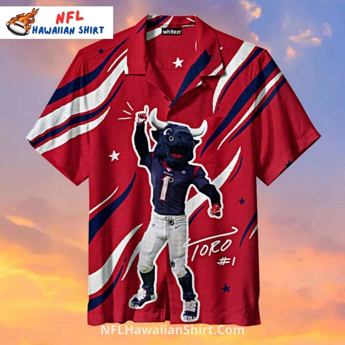 Texans Hawaiian Shirt – Toro Mascot Red Celebration