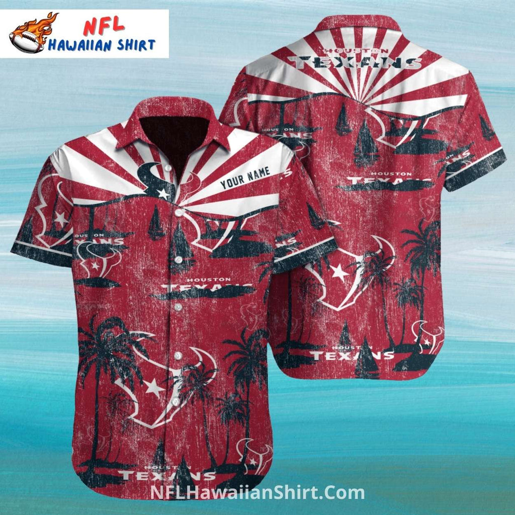 Texans Hawaiian Shirt Vintage Red Palm Tree Sunset