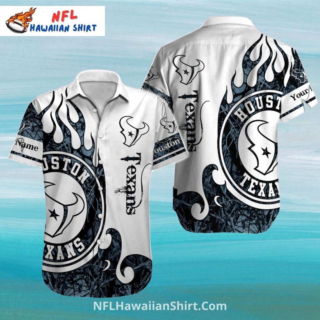 Texans Hawaiian Shirt White Flame And Logo Graphic