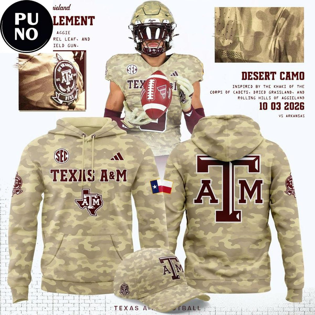 Texas A&M 2026 Honor and Support Desert Camo Hoodie T-Shirt