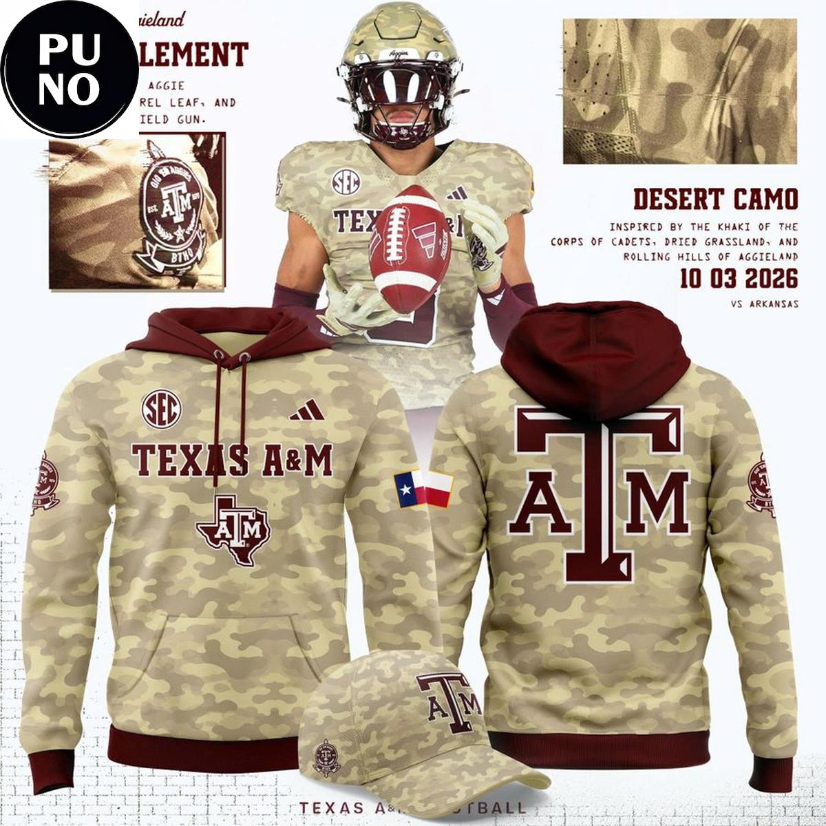 Texas A&M 2026 Honor and Support Desert Camo Hoodie T-Shirt