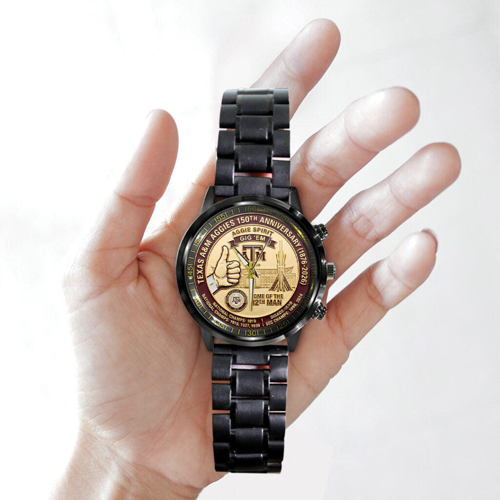 Texas A&M Aggies Football 150th Anniversary 2026 Black Stainless Steel Watch - TANTN21315