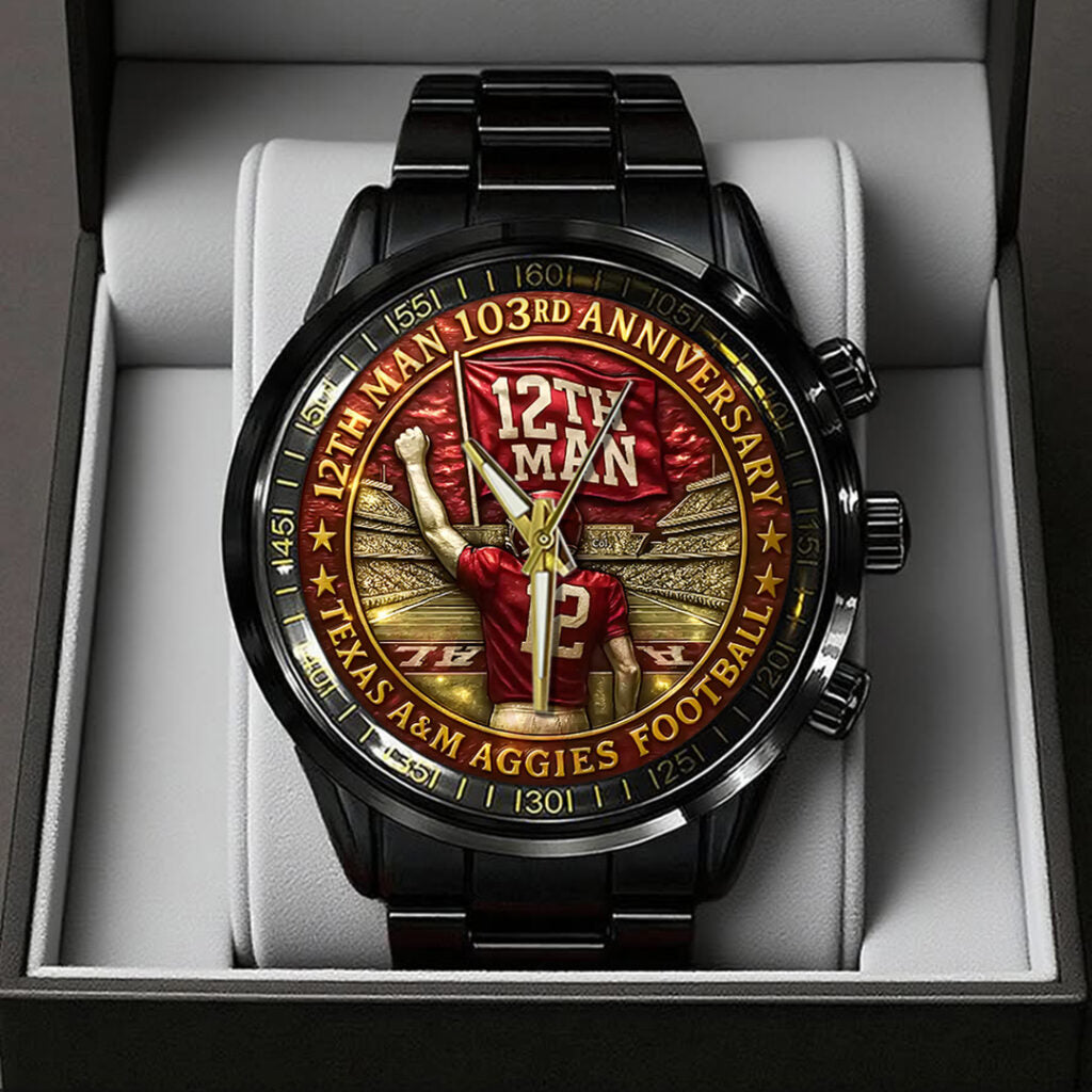 Texas A&M Aggies Football Black Stainless Steel Watch - TANTN17946