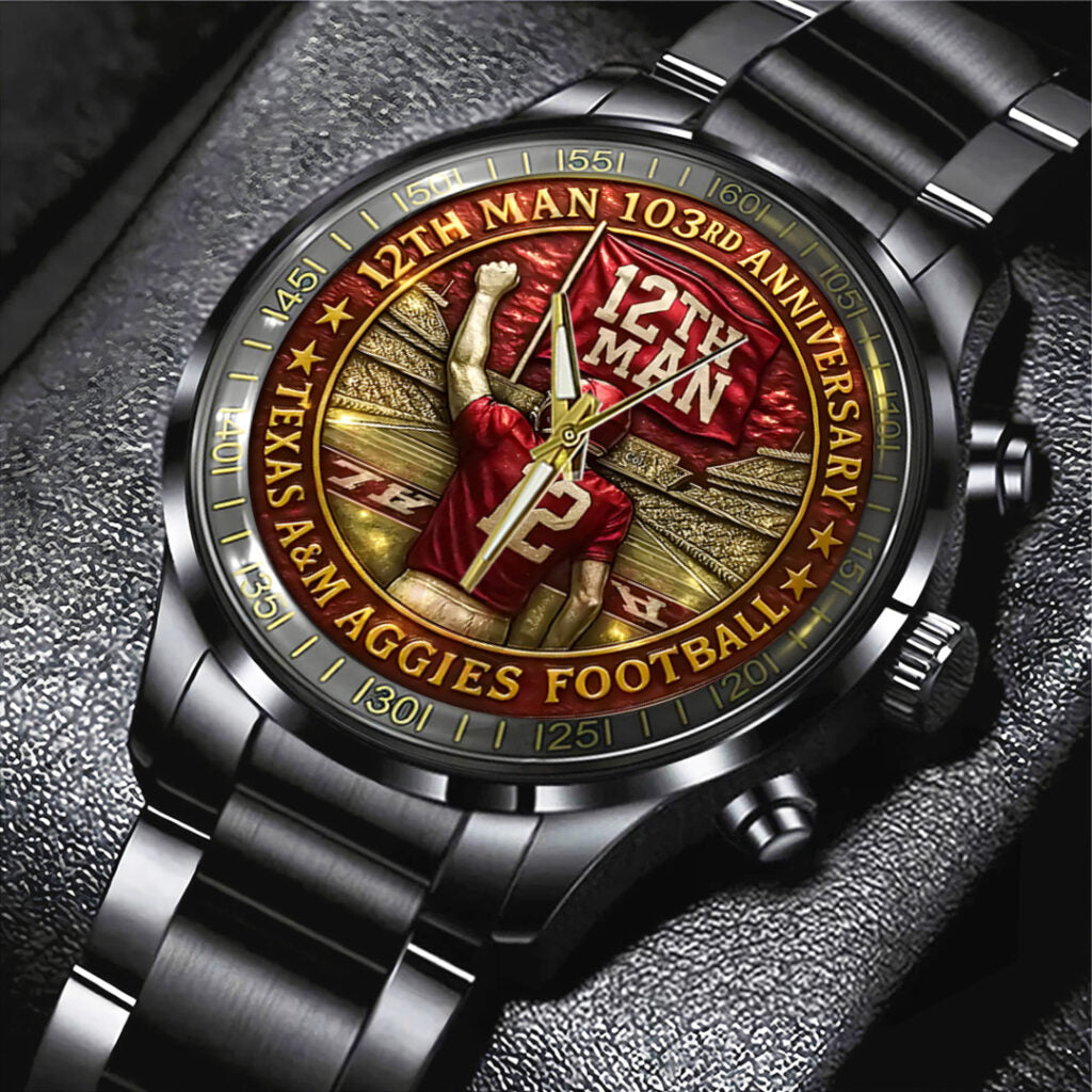 Texas A&M Aggies Football Black Stainless Steel Watch - TANTN17946