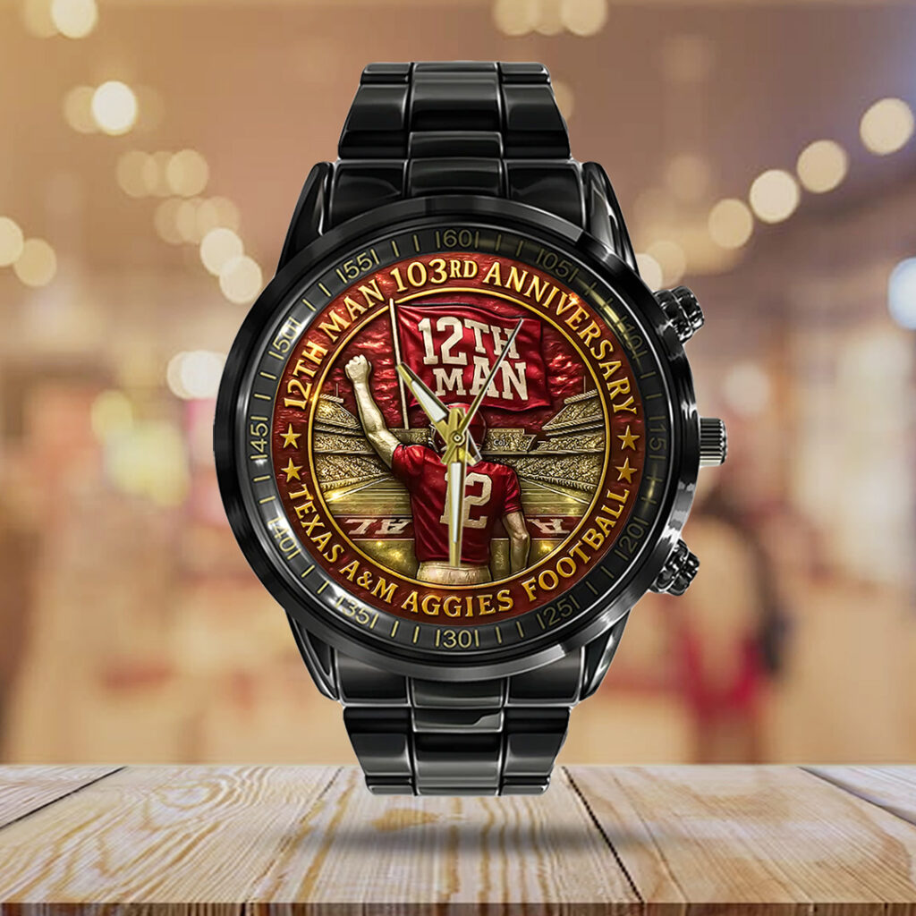 Texas A&M Aggies Football Black Stainless Steel Watch - TANTN17946
