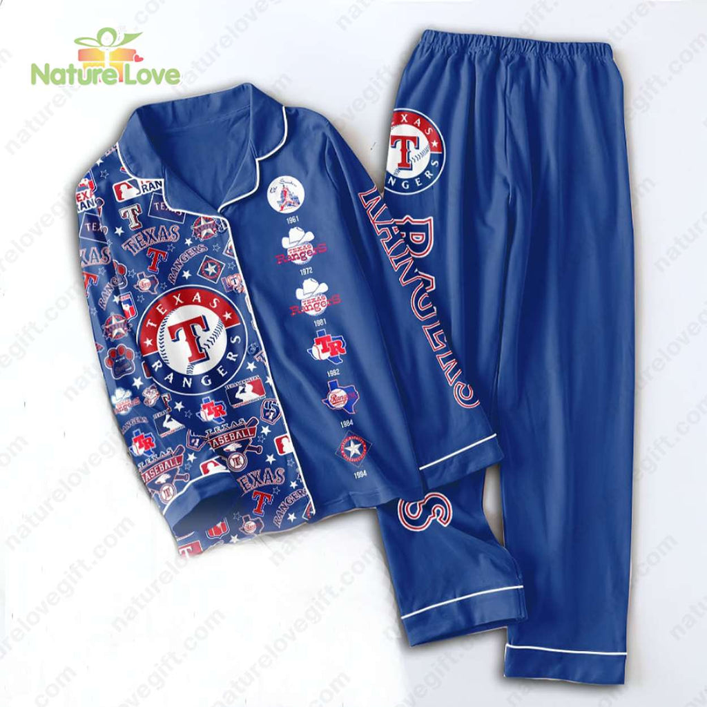 Texas Rangers Baseball Blue Pajamas Set MLB Gift for Fans