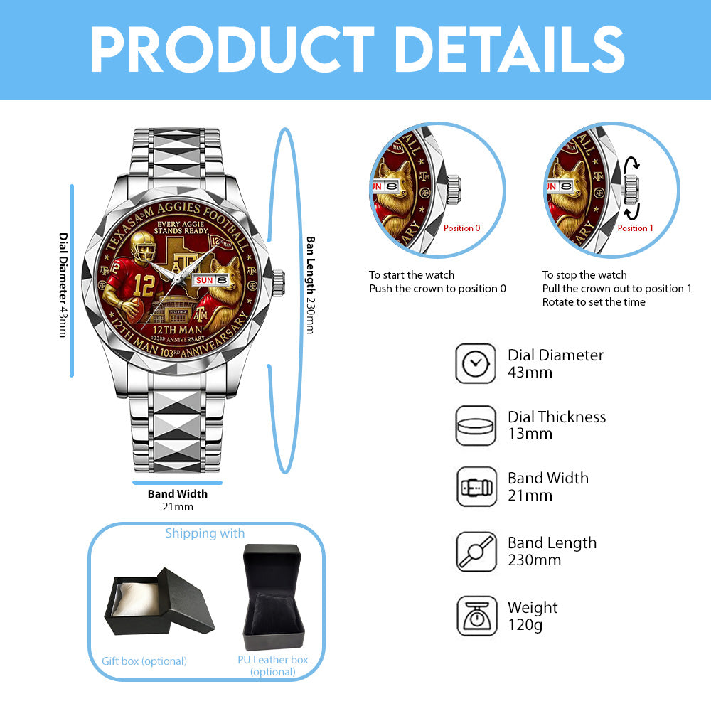 Texas A&M Aggies Football Alloy Luxury Quartz Watch - TANTN17943