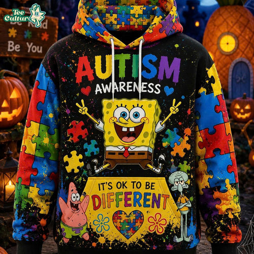 The Autism x SpongeBob It’s Okay To Be Different 3D Hoodie