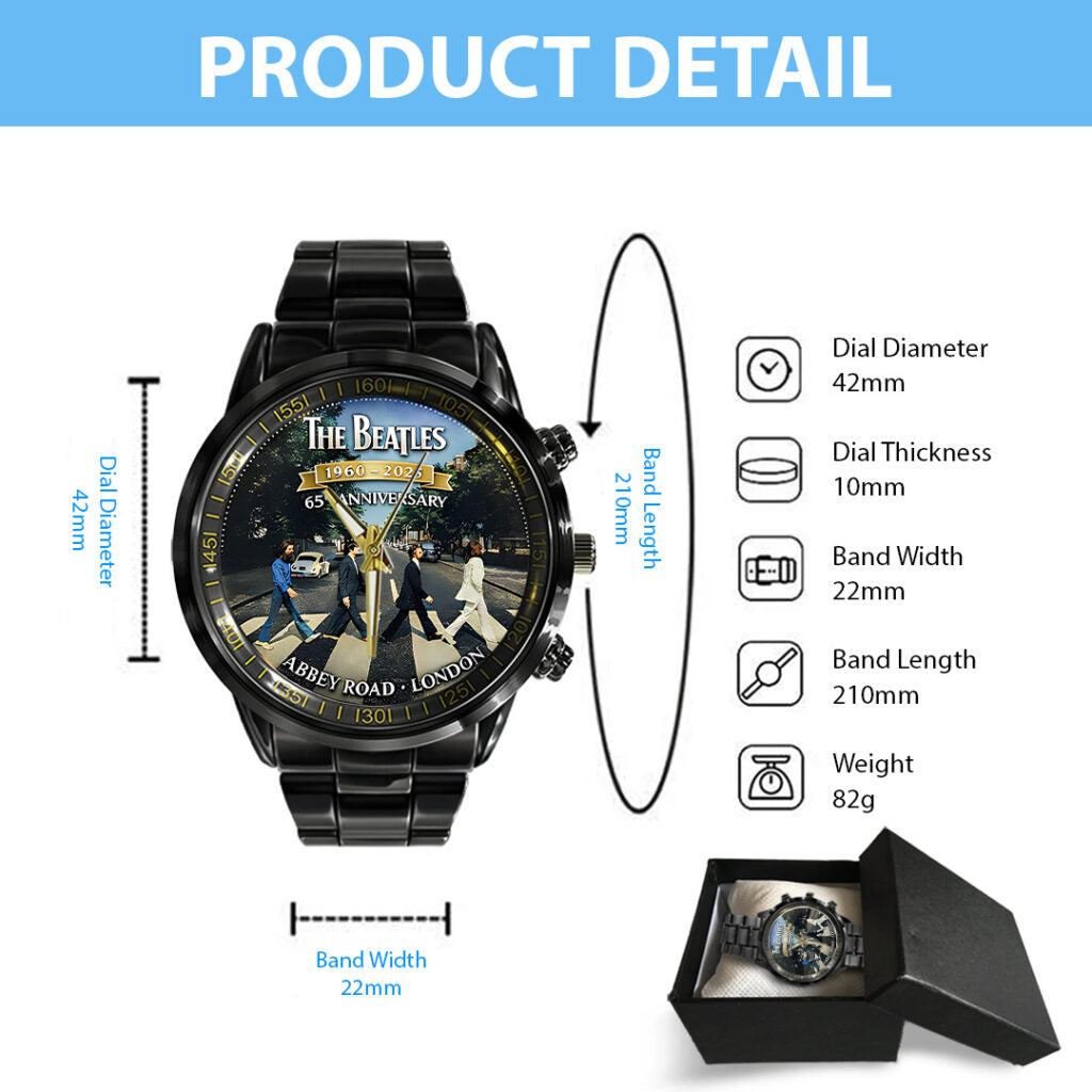 The Beatles 65th Anniversary Black Stainless Steel Watch - TANTN19761