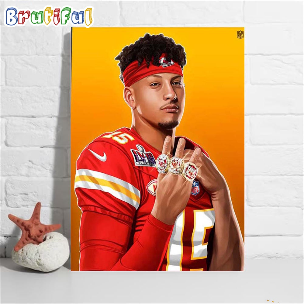 The Kansas City Chiefs Player Patrick Mahomes 3x Super Bowl Rings Poster Canvas