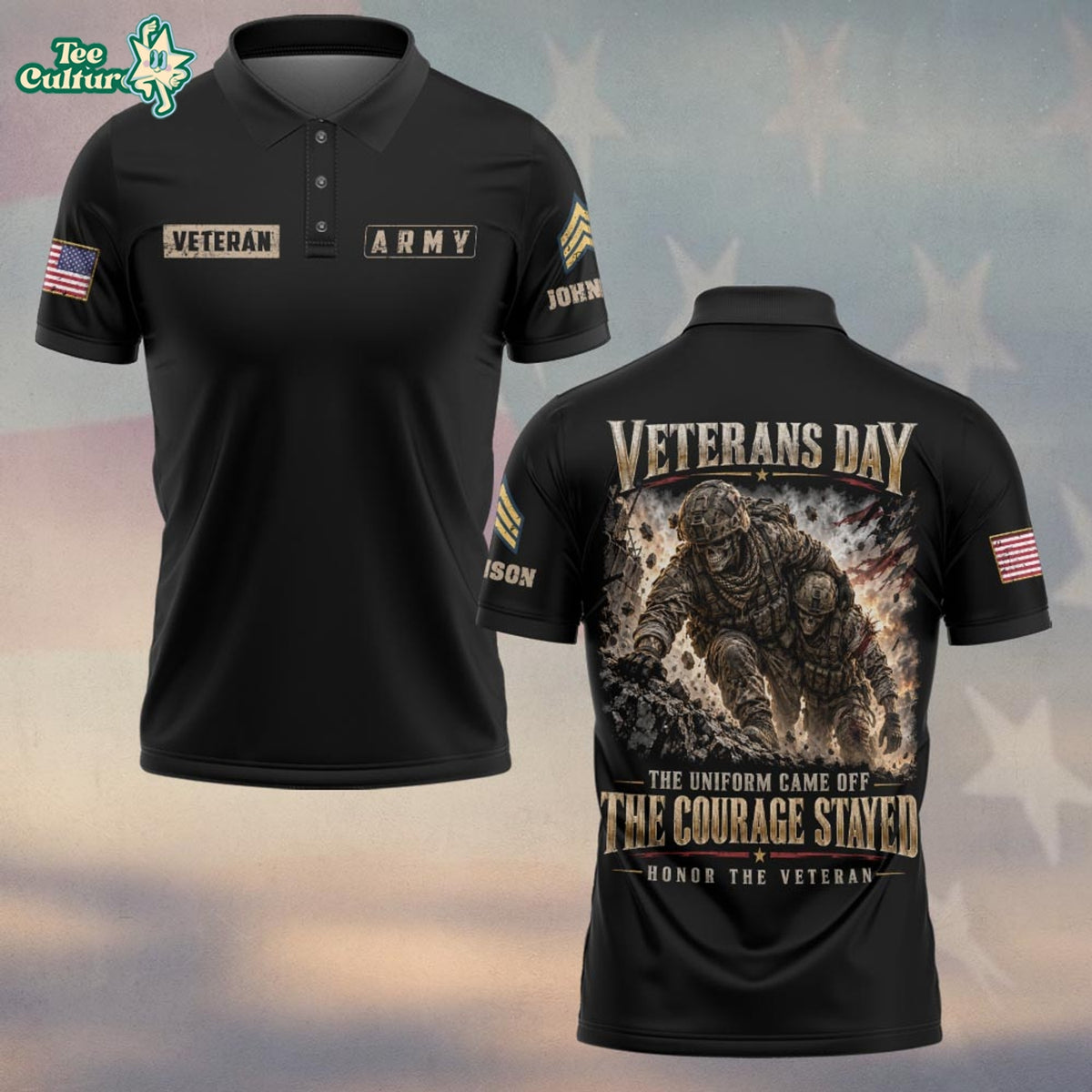 The Uniform Came Off The Courage Stayed, Personalized Realistic Veteran Dad Pride – Polo
