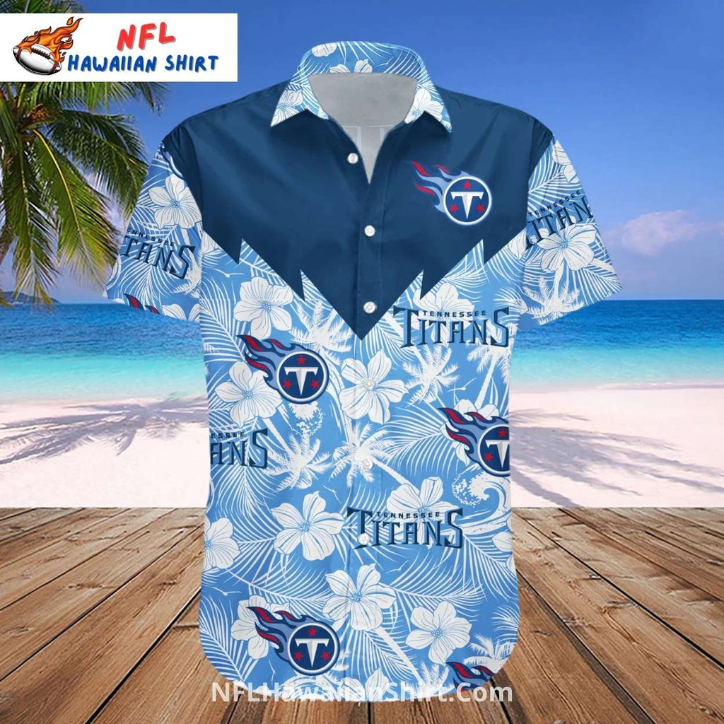 Titans Hawaiian Shirt Blue And White Floral Wave Design