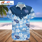 Titans Hawaiian Shirt Blue And White Floral Wave Design