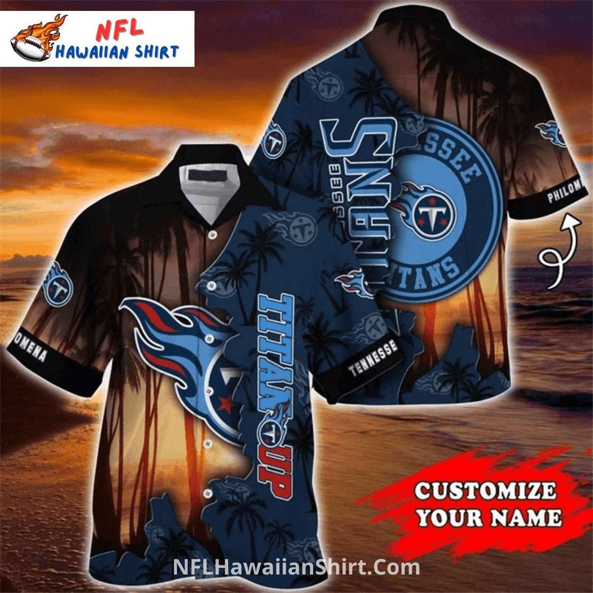 Titans Hawaiian Shirt – Custom Name Sunset Palm Design