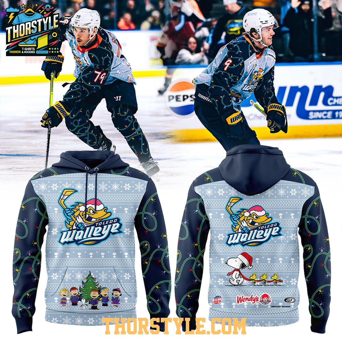 Toledo Walleye Peanuts Christmas Charlie Brown 2025 Wendy’s Hoodie T-Shirt