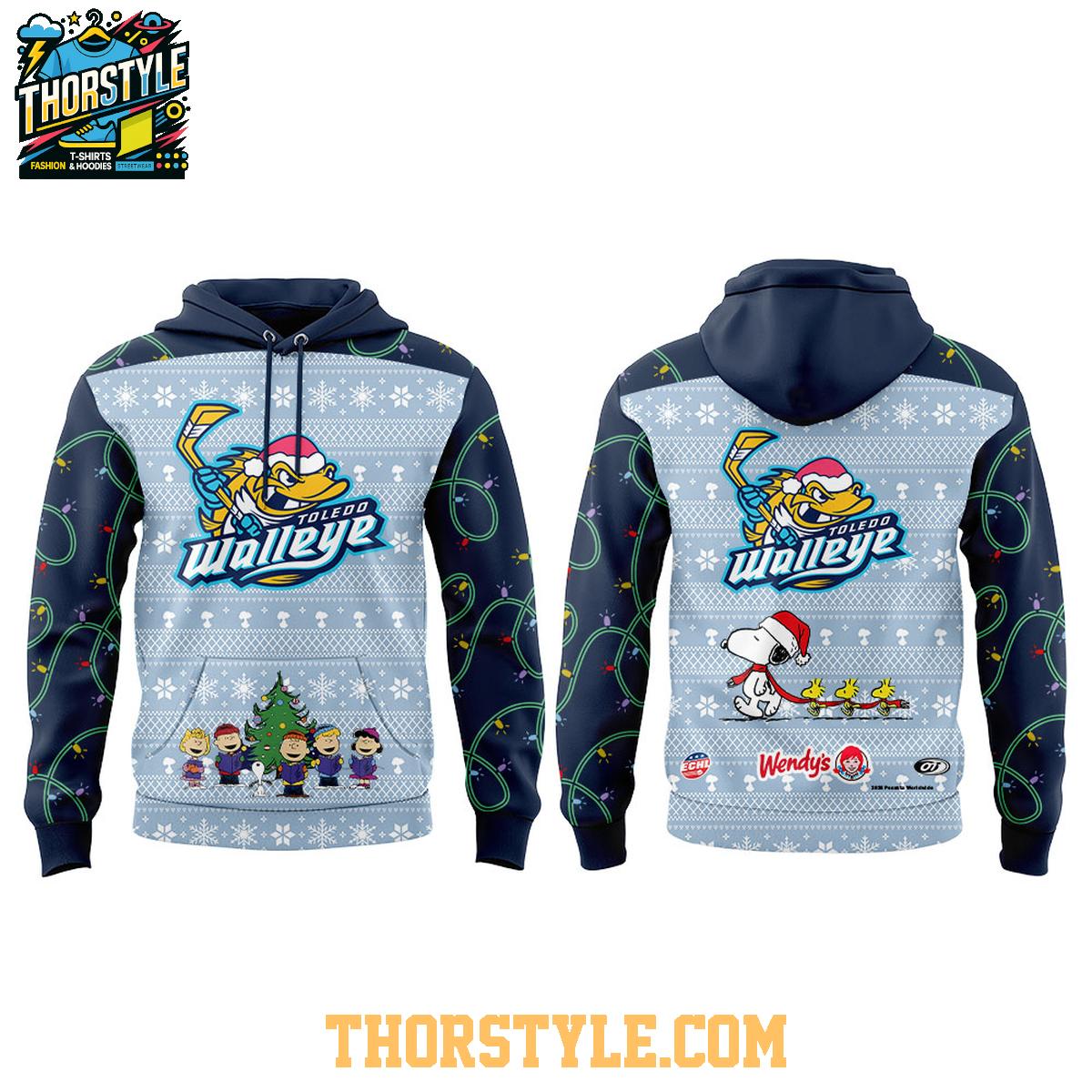 Toledo Walleye Peanuts Christmas Charlie Brown 2025 Wendy’s Hoodie T-Shirt