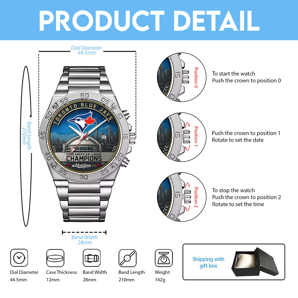 Toronto Blue Jays 2025 American League Champions Gentleman Stainless Steel Watch - MAITM13771
