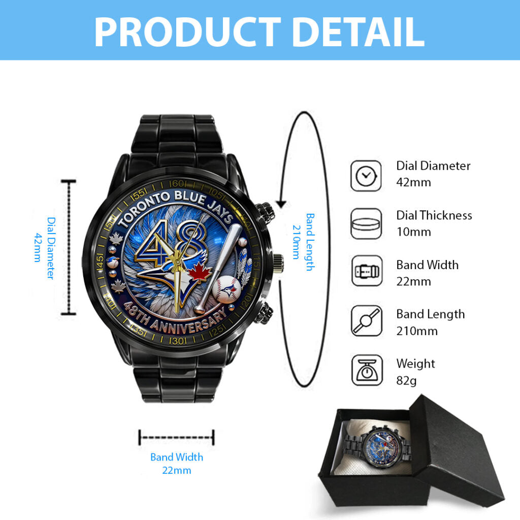 Toronto Blue Jays 48th Anniversary Black Stainless Steel Watch - TANTN17990