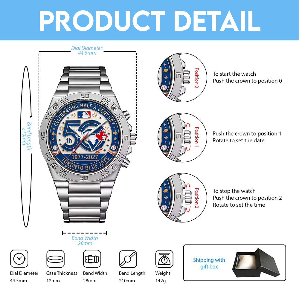 Toronto Blue Jays 50th Anniversary Gentleman Stainless Steel Watch - MAITM15270