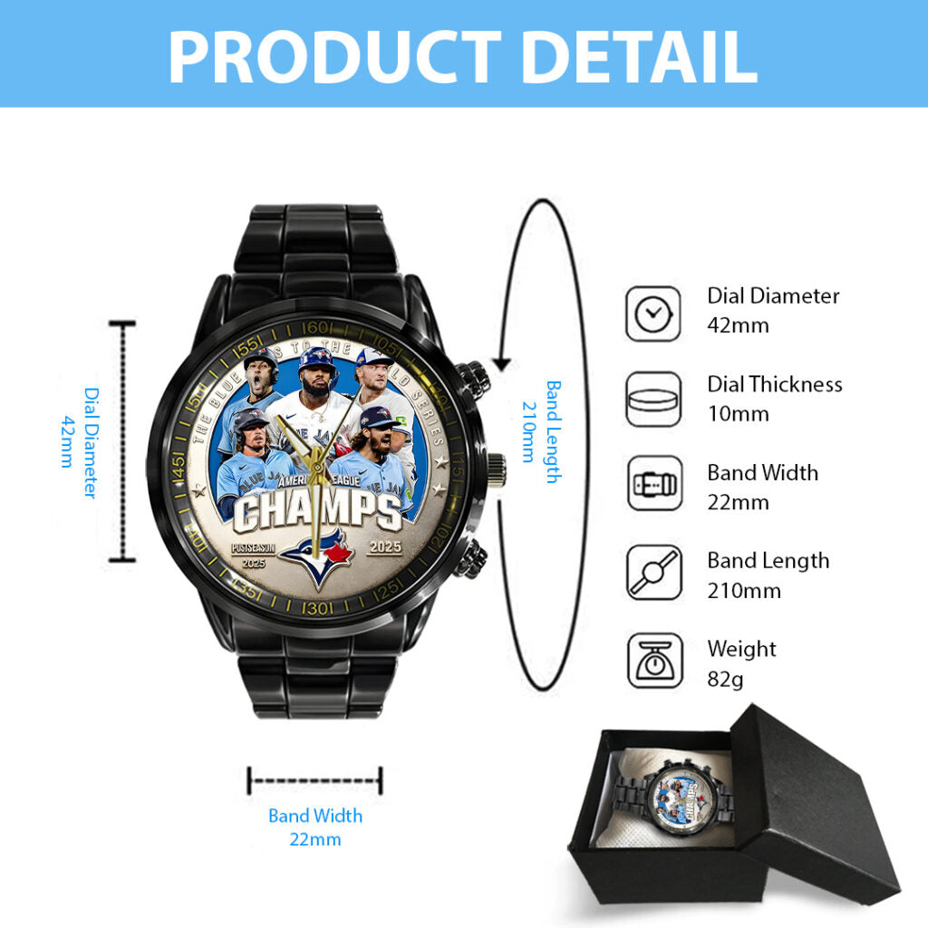 Toronto Blue Jays  2025 American League Champions Black Stainless Steel Watch - TANTN17712