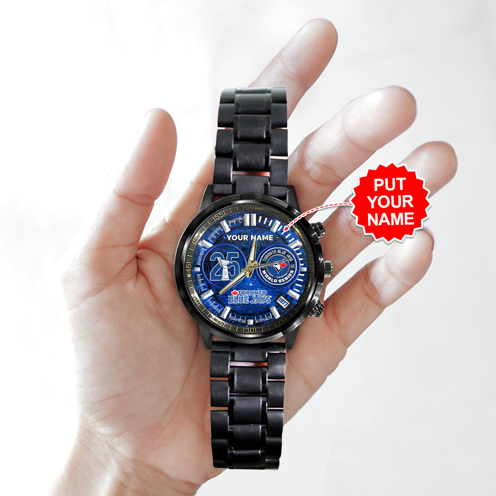 Personalized Toronto Blue Jays Black Stainless Steel Watch - GNENEW766