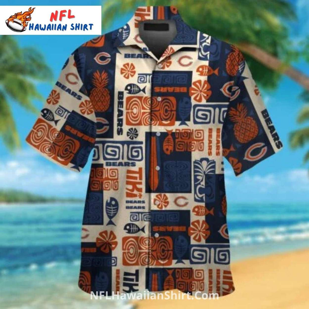 Tribal Pattern Chicago Bears Aloha Shirt With Tiki Elements