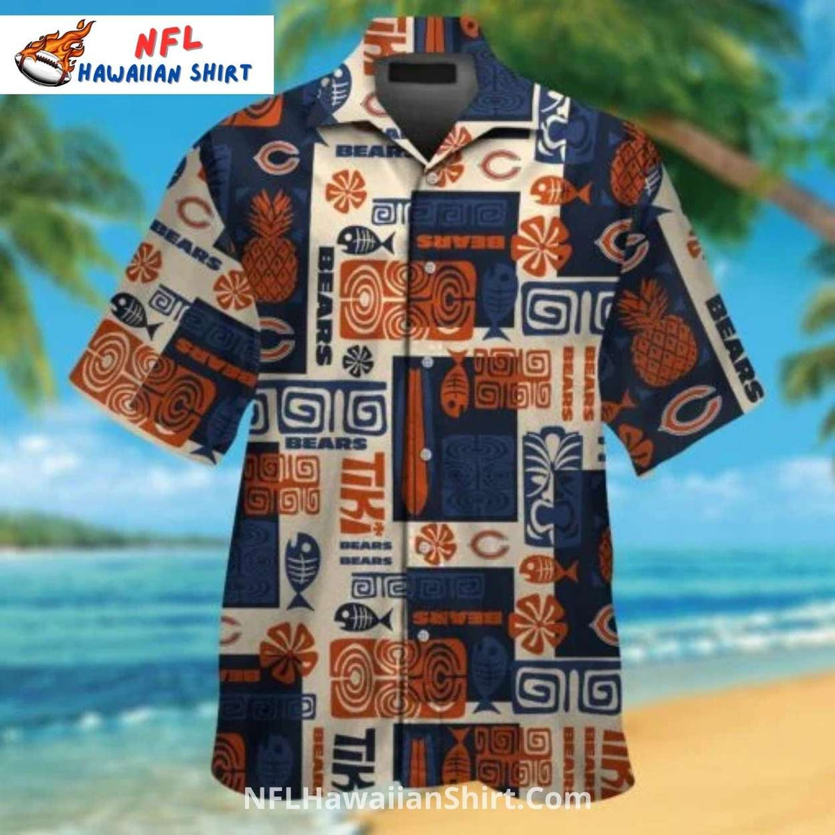 Tribal Pattern Chicago Bears Aloha Shirt With Tiki Elements
