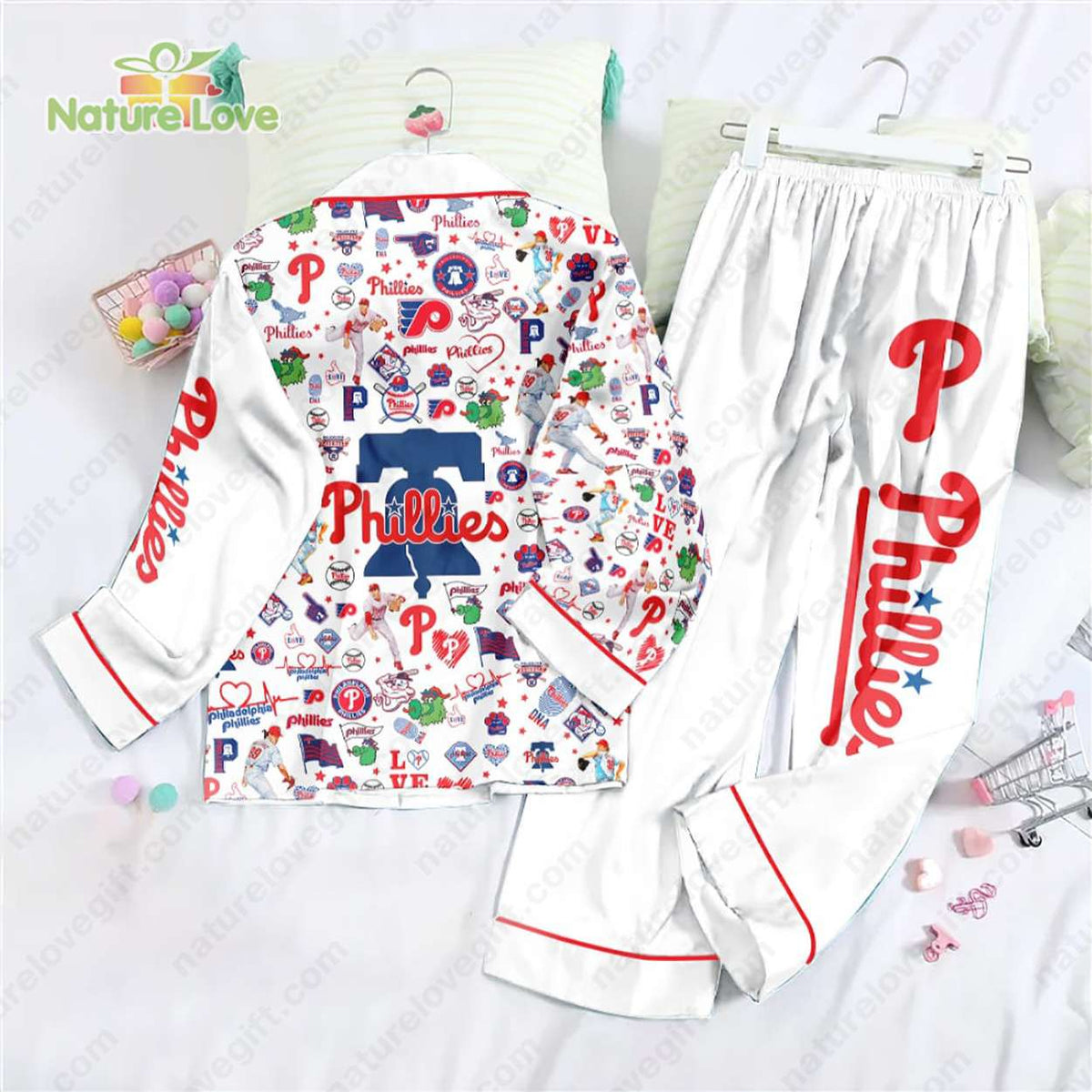 Philadelphia Phillies Baseball White Pajamas Set MLB Gift for Fans