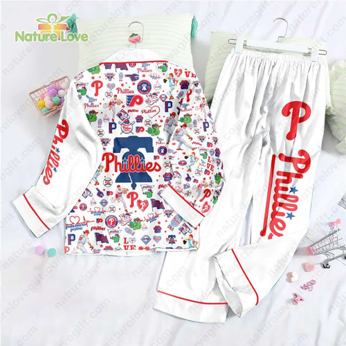 Philadelphia Phillies Baseball White Pajamas Set MLB Gift for Fans