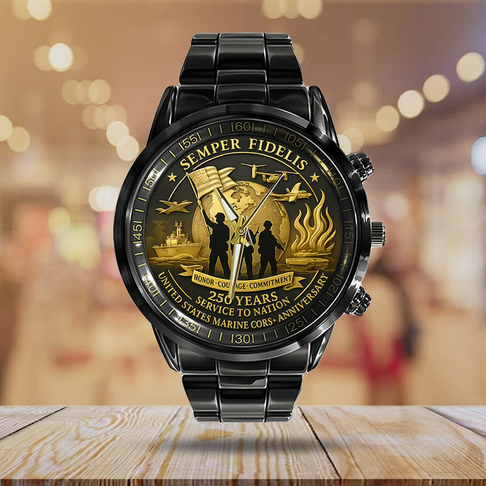 US Marine Corps 250 Years Black Stainless Steel Watch - MAITM13539