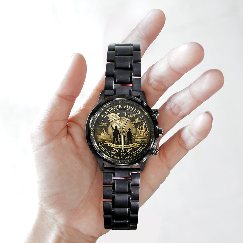 US Marine Corps 250 Years Black Stainless Steel Watch - MAITM13539
