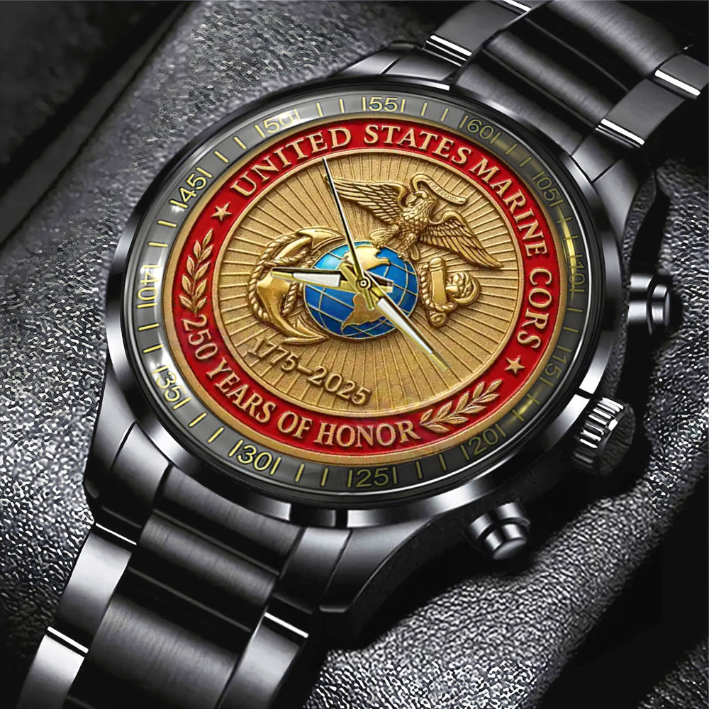 US Marine Corps 250th Anniversary Black Stainless Steel Watch - TANTN17909