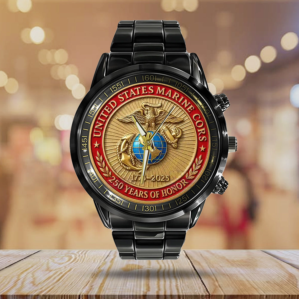 US Marine Corps 250th Anniversary Black Stainless Steel Watch - TANTN17909
