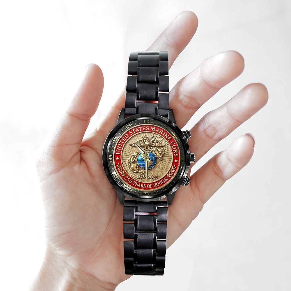 US Marine Corps 250th Anniversary Black Stainless Steel Watch - TANTN17909