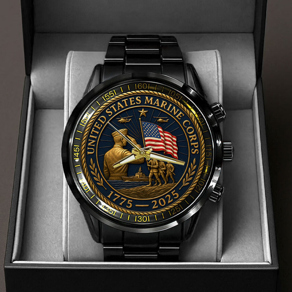 US Marine Corps 250th Anniversary Black Stainless Steel Watch - HOATT13652