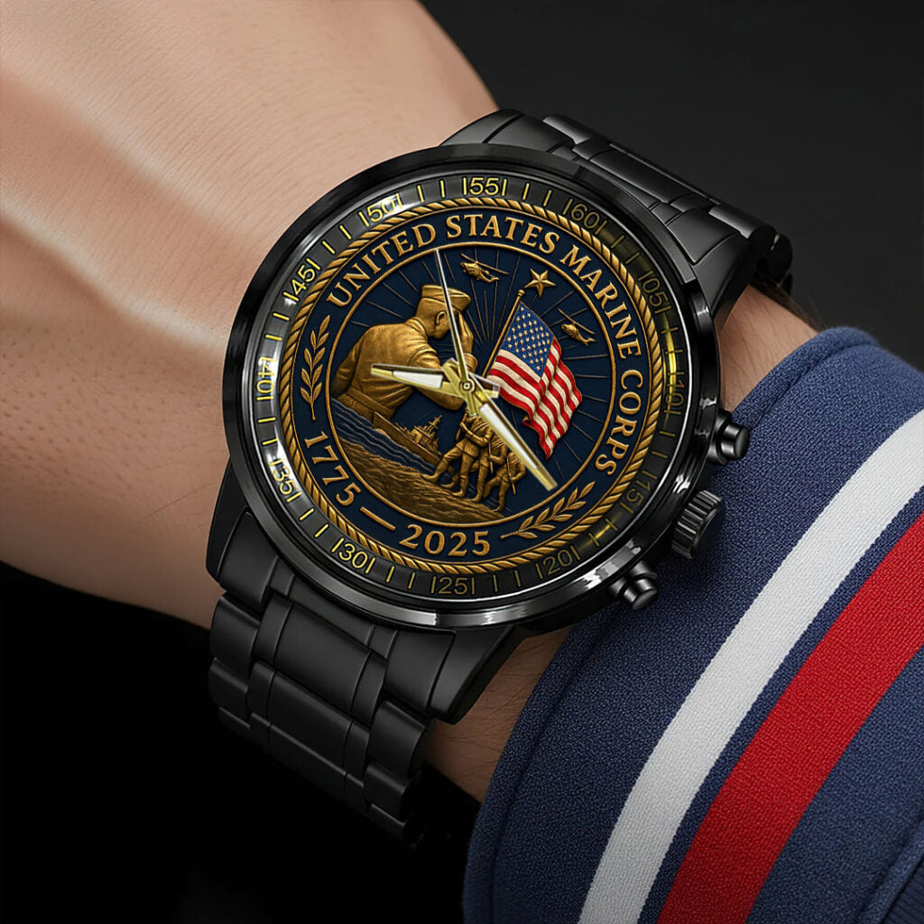 US Marine Corps 250th Anniversary Black Stainless Steel Watch - HOATT13652