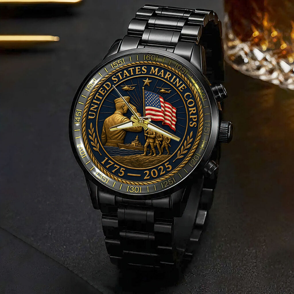 US Marine Corps 250th Anniversary Black Stainless Steel Watch - HOATT13652