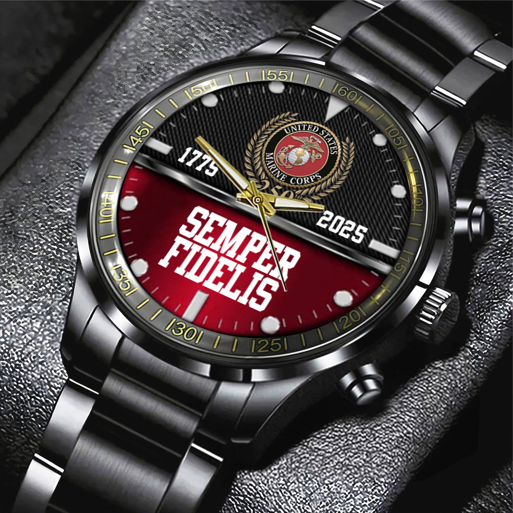 US Marine Corps Black Stainless Steel Watch - MAITM 12311