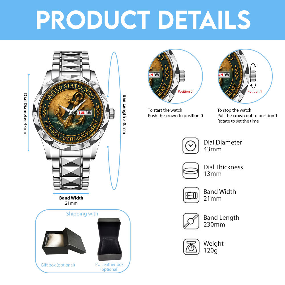 US Navy 250th Anniversary Alloy Luxury Quartz Watch - MAITM13275