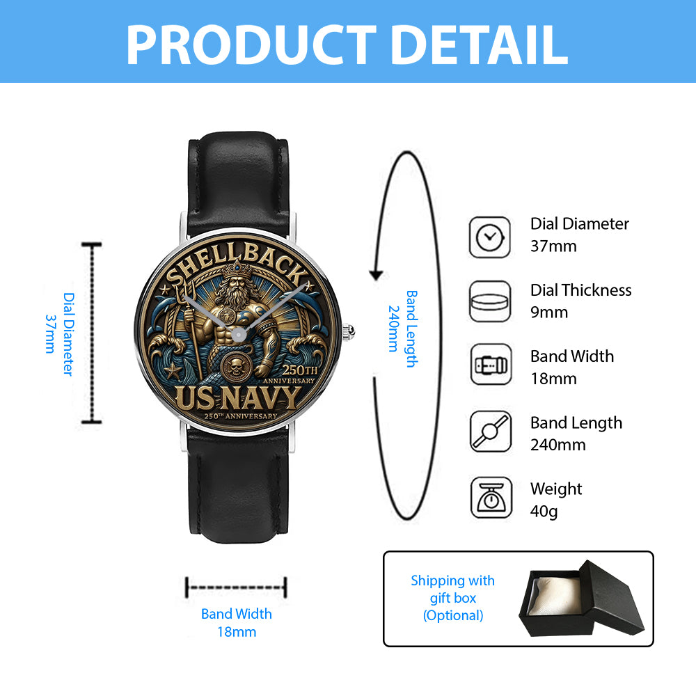 US Navy Black Stitched Leather Watch - MAITM12727