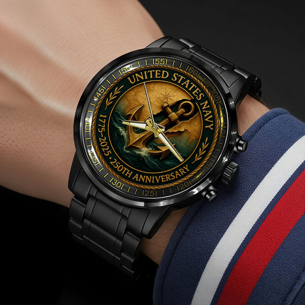 US Navy 250th Anniversary Black Stainless Steel Watch - HOATT13650