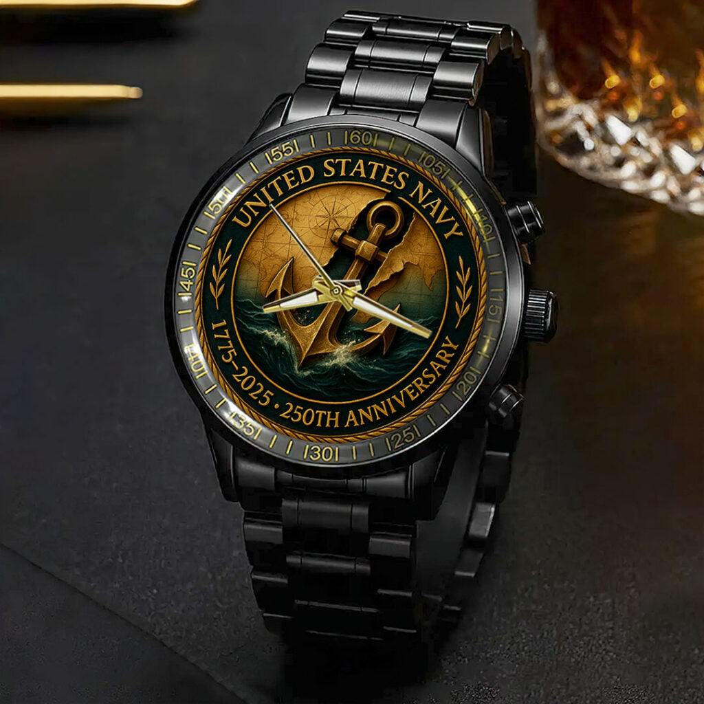 US Navy 250th Anniversary Black Stainless Steel Watch - HOATT13650