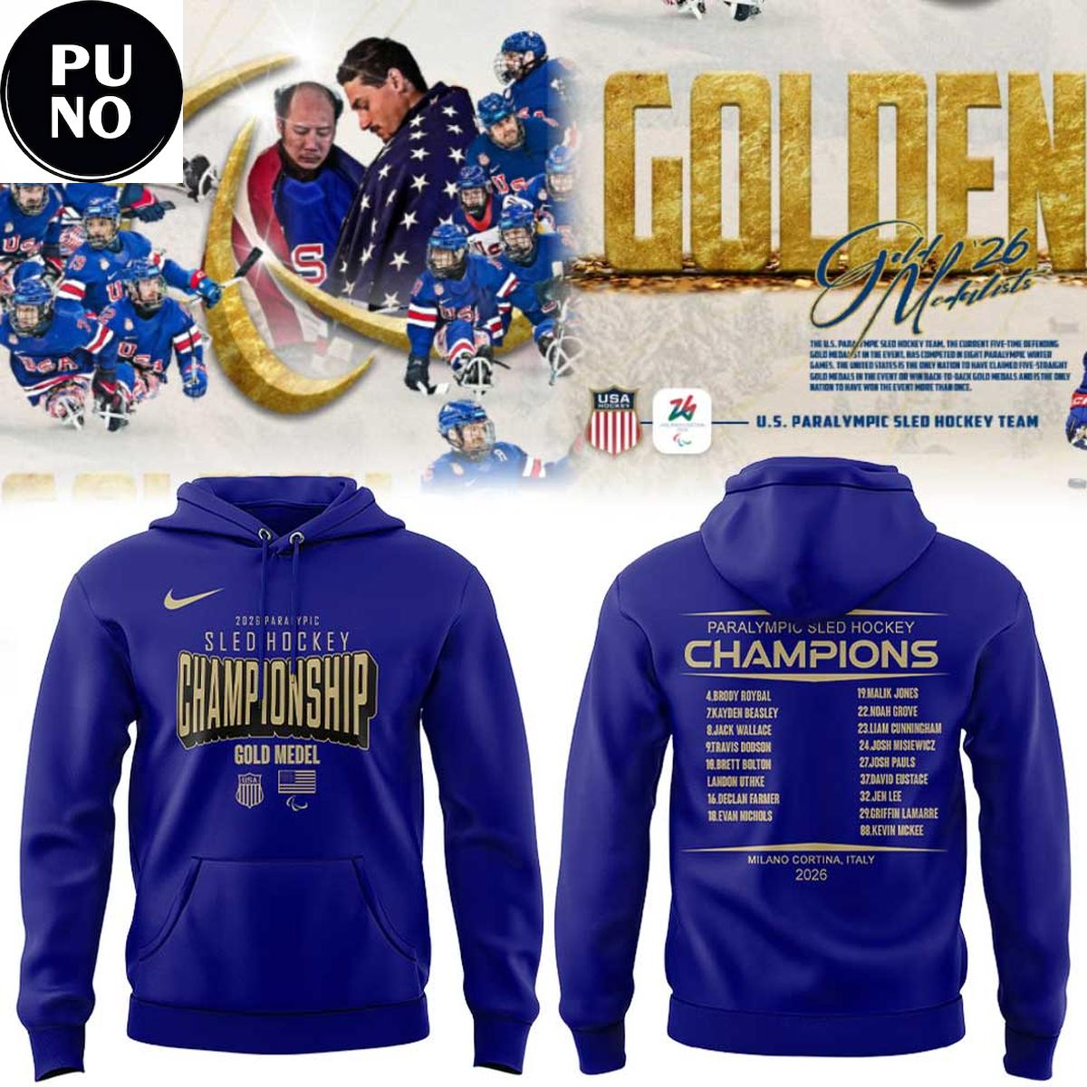 U.S. Paralympic Sled Hockey Team 2026 Winter Olympics Gold Medal Champions Hoodie T-Shirt