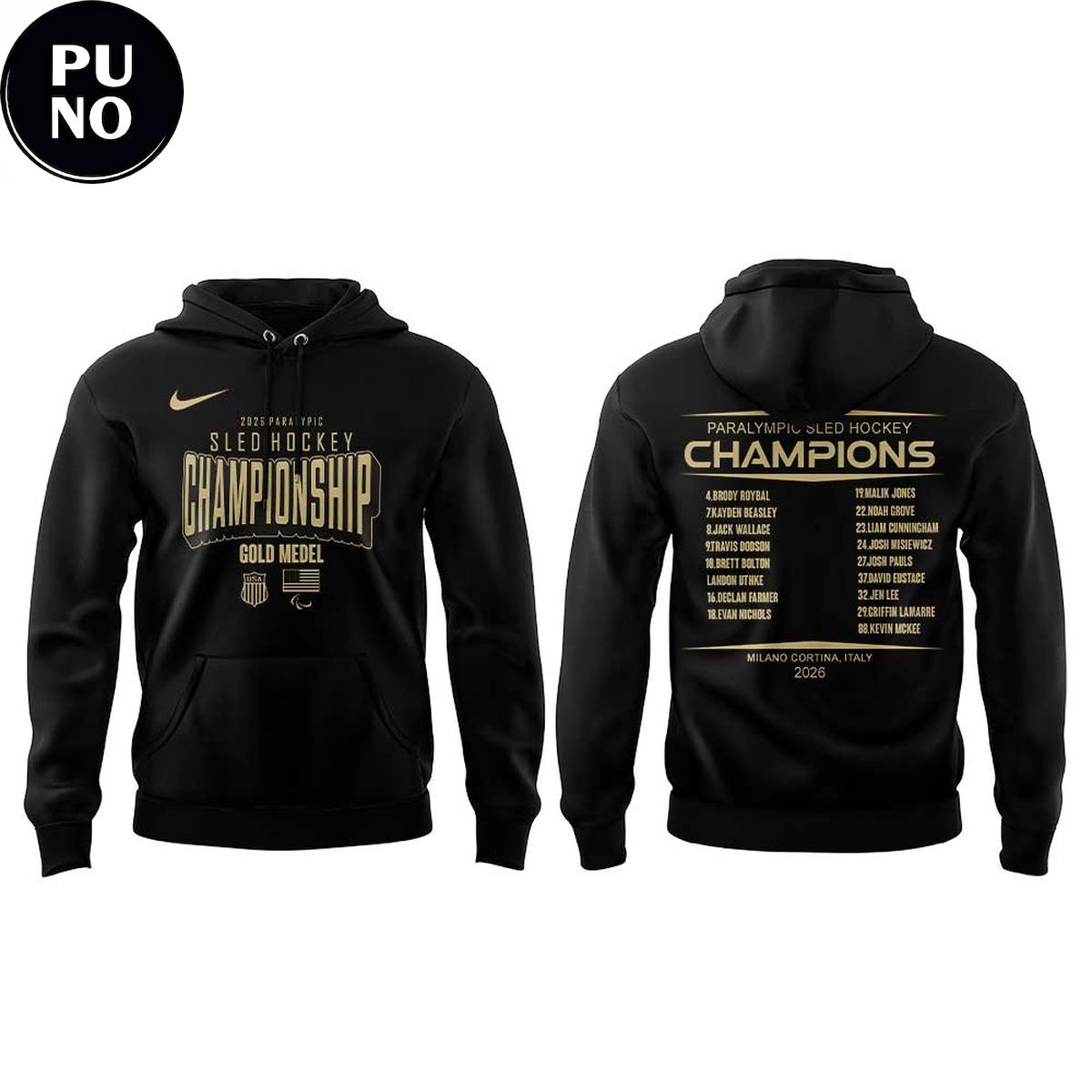 U.S. Paralympic Sled Hockey Team 2026 Winter Olympics Gold Medal Champions Hoodie T-Shirt