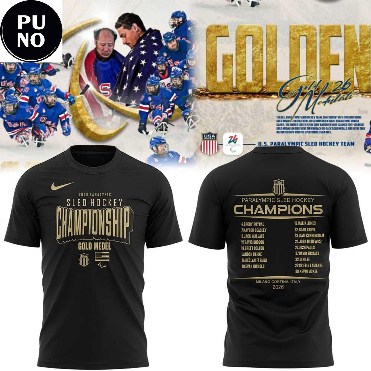 U.S. Paralympic Sled Hockey Team 2026 Winter Olympics Gold Medal Champions Hoodie T-Shirt