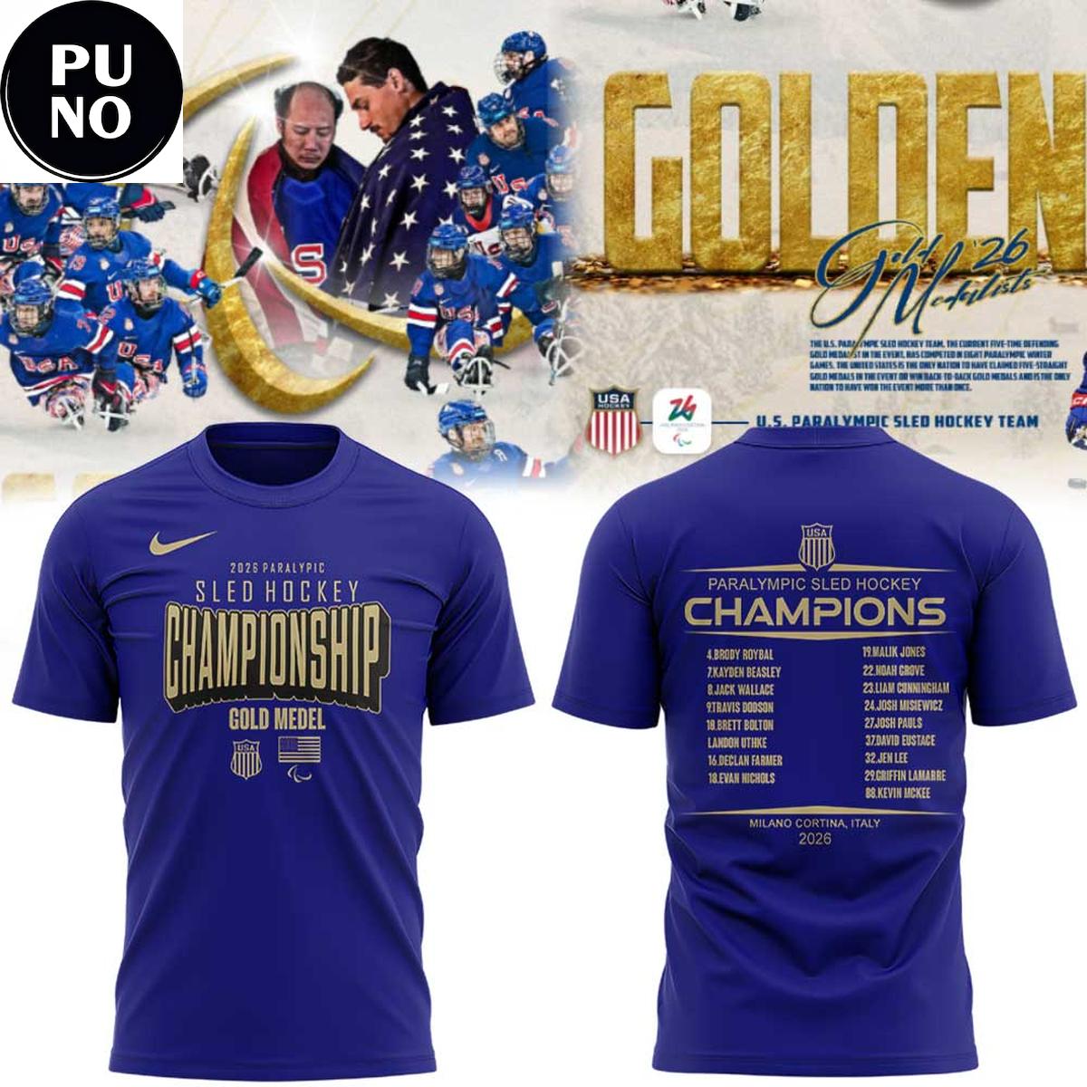 U.S. Paralympic Sled Hockey Team 2026 Winter Olympics Gold Medal Champions Hoodie T-Shirt