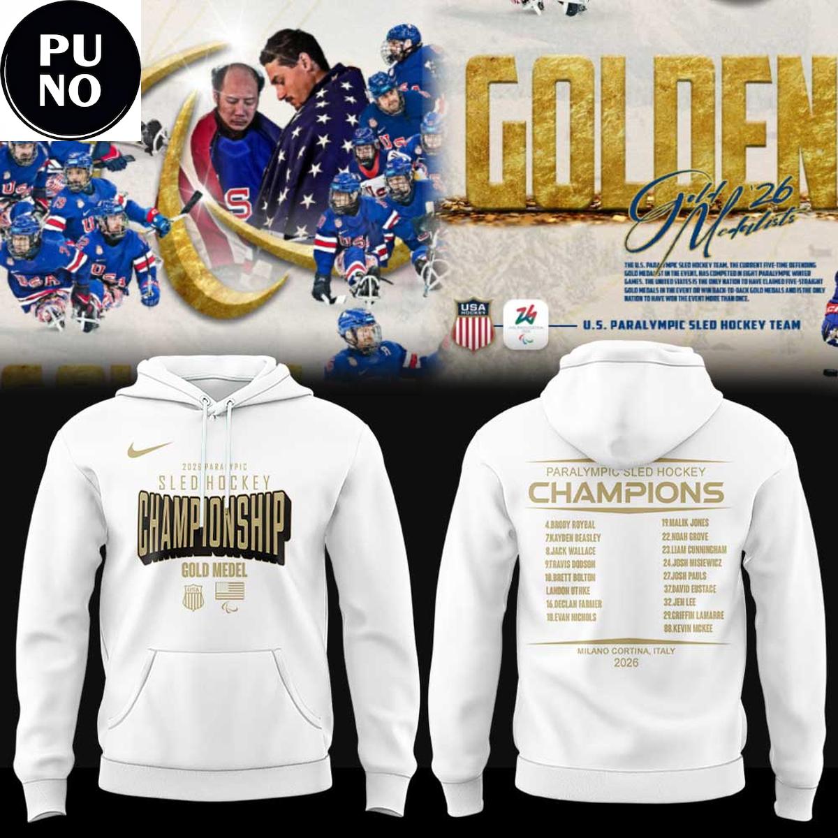 U.S. Paralympic Sled Hockey Team 2026 Winter Olympics Gold Medal Champions Hoodie T-Shirt